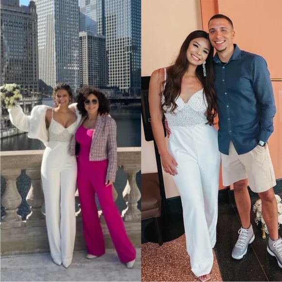 White Pearl Sequin Bustier Mermaid Sleeveless Jumpsuit 🌿 - Picture 6 of 12